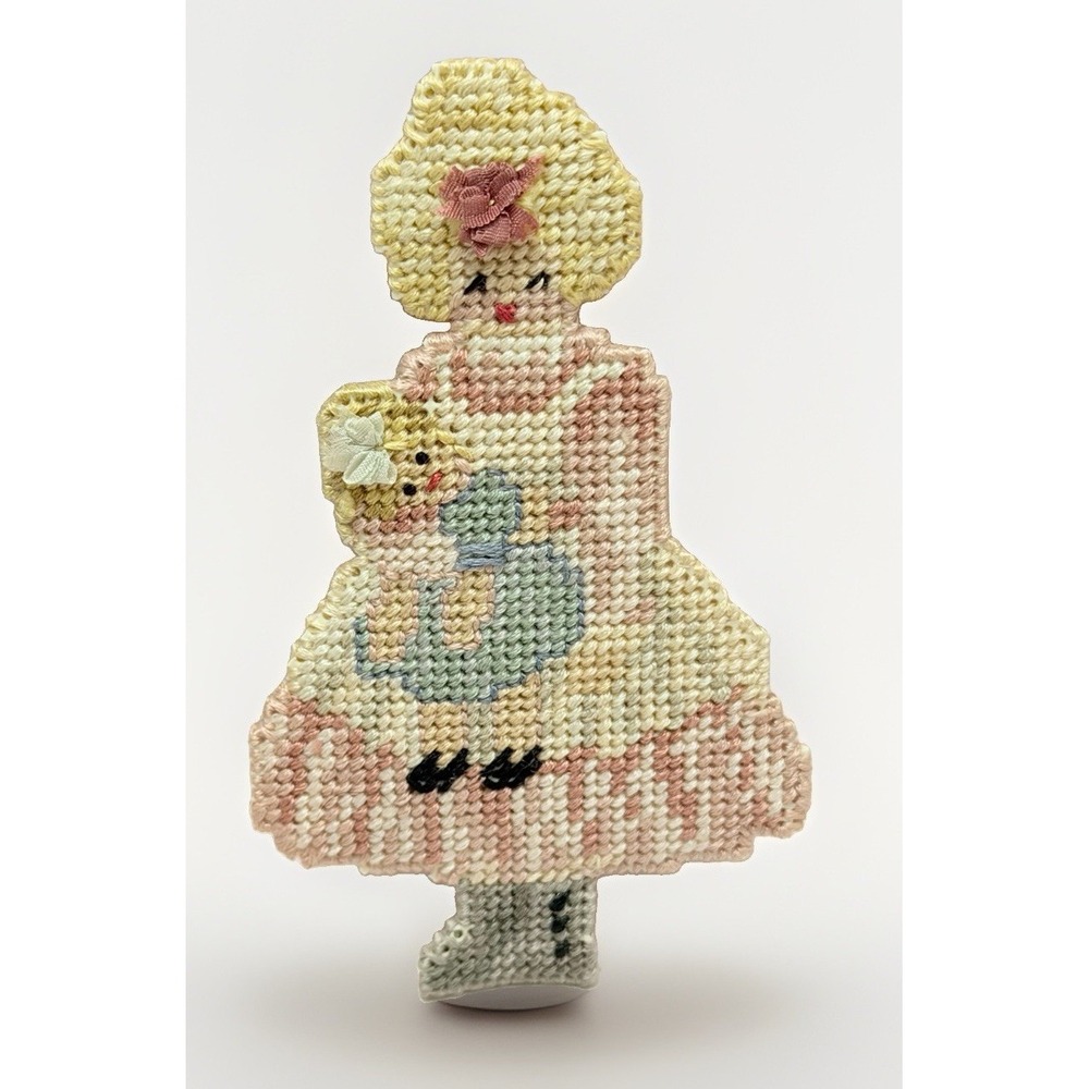 Cross Stitch Doll Mom Baby VTG Figurine Handmade Folk Country Victorian Lady 5"
